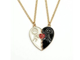 Dije Esmaltado Divisible Corazon Blanco y Negro